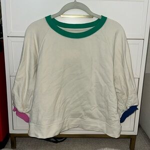 Kerri Rosenthal puff sleeve baseball sweatshirt